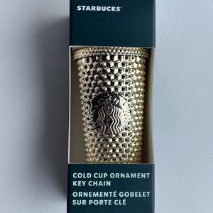 Starbucks 2022 Holiday Gold Studded Tumbler Christmas Ornament / Keychain NWT